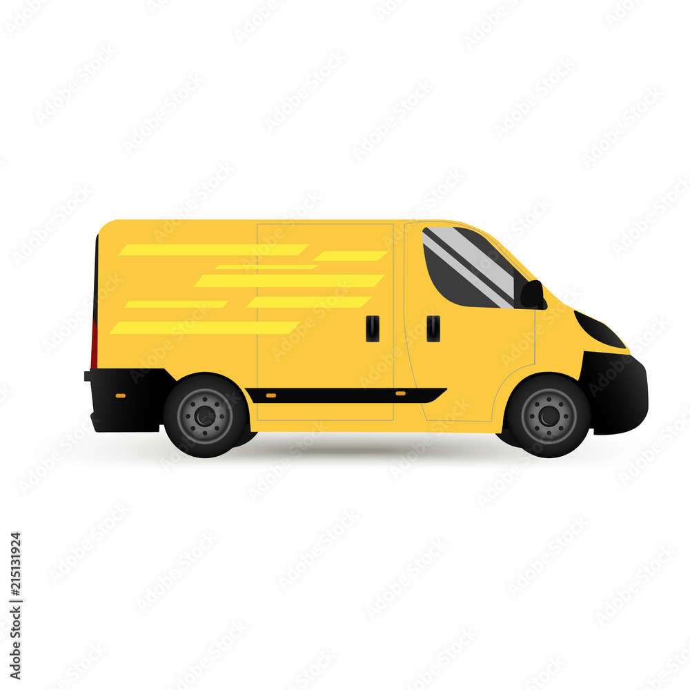
Car. Isolated on white background. Vector illustration of delivery. Flat style. Side view. Profile.Delivery of a yellow truck.