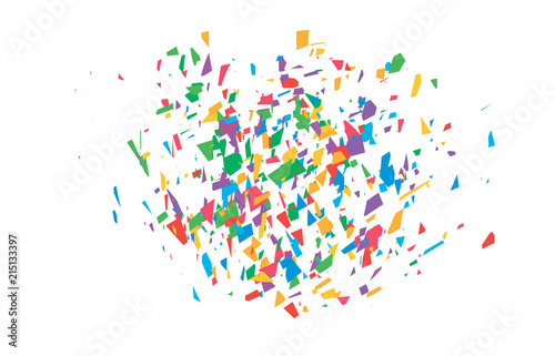 The explosion of multi-colored fragments. Vector colorful pieces of shards of confetti