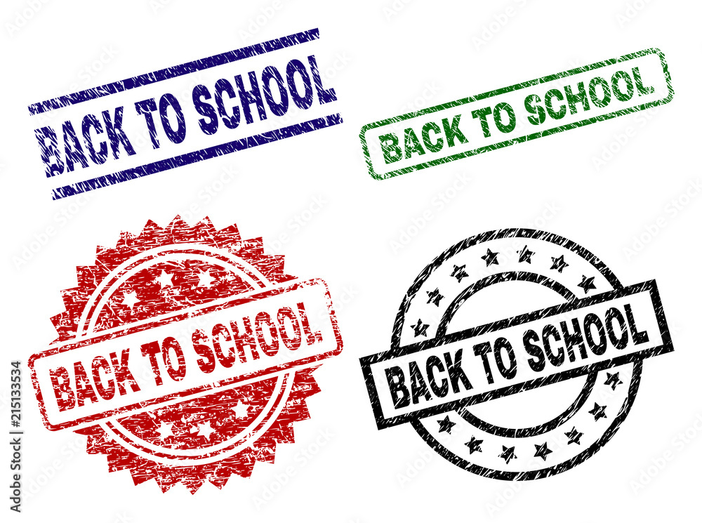 BACK TO SCHOOL seal prints with corroded style. Black, green,red,blue vector rubber prints of BACK TO SCHOOL title with grunge style. Rubber seals with round, rectangle, medal shapes. BACK TO SCHOOL seal prints with corroded style. Black, green,red,blue vector rubber prints of BACK TO SCHOOL title with grunge style. Rubber seals with round, rectangle, medal shapes.