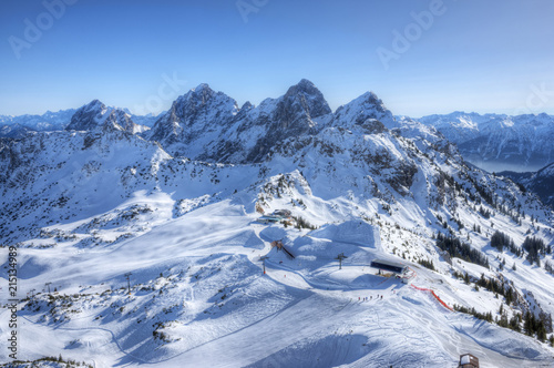 View of snowy Tannheimer Mountains, Allgau, Tyrol, Austria