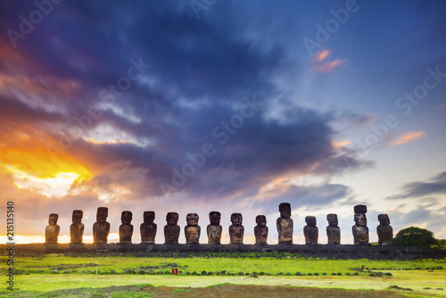 Sunrise over Tongariki, Easter Island, Chile