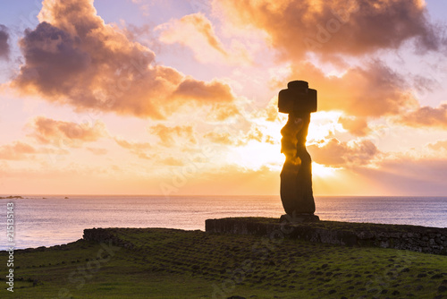 Sunset over Moai at Tahai, Easter Island, Polynesia, Chile photo
