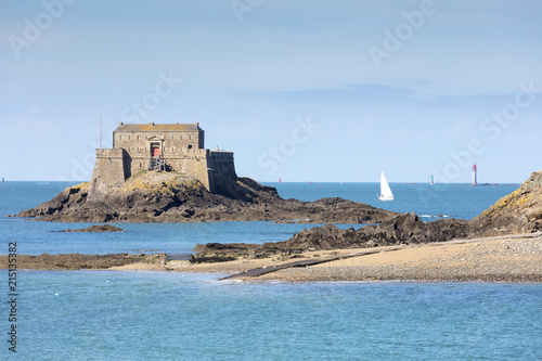 The fort du petit be and sailing boat, St. Malo, Ille et Vilaine, Brittany, France