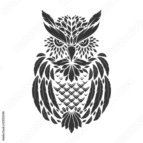 Abstract hand drawn owl in zentangle ethnic style. Ornamental tribal vector illustration.