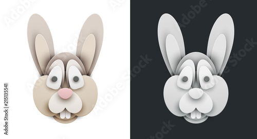 Rabbit in trendy paper cut craft graphic style. Cartoon farm animal. Modern design for advertising, branding greeting card, cover, poster, banner. Vector illustration.