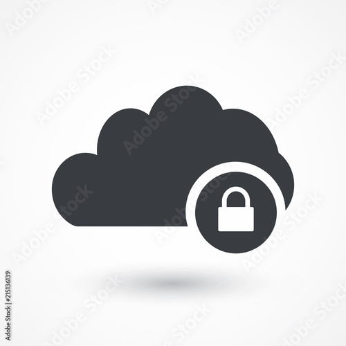 Secure Cloud Technology. Cloud and padlock. Protected cloud computing service concept. Illustration of protected computer server