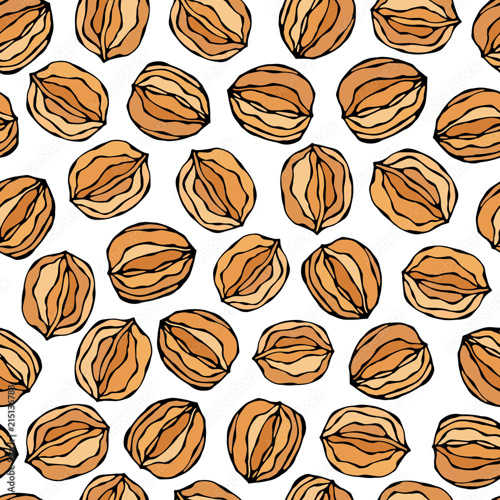 Walnut Seamless Endless Pattern. Whole and Peeled Walnuts. Autumn or Fall Harvest Collection. Realistic Hand Drawn High Quality Vector Illustration. Doodle Style. Walnut Seamless Endless Pattern. Whole and Peeled Walnuts. Autumn or Fall Harvest Collection. Realistic Hand Drawn High Quality Vector Illustration. Doodle Style.
