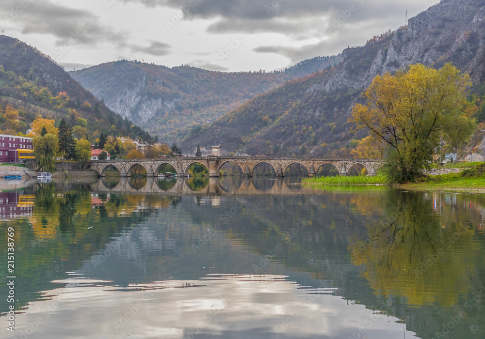 Visegrad, Bosnia & Herzegovina - the Mehmed Paša Sokolovic Bridge is one of the main landmarks in the country, and Visegrad one of the pearls of the Balkans Visegrad, Bosnia & Herzegovina - the Mehmed Paša Sokolovic Bridge is one of the main landmarks in the country, and Visegrad one of the pearls of the Balkans