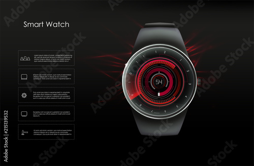 Concept of smart watches, red tones. Vector image.