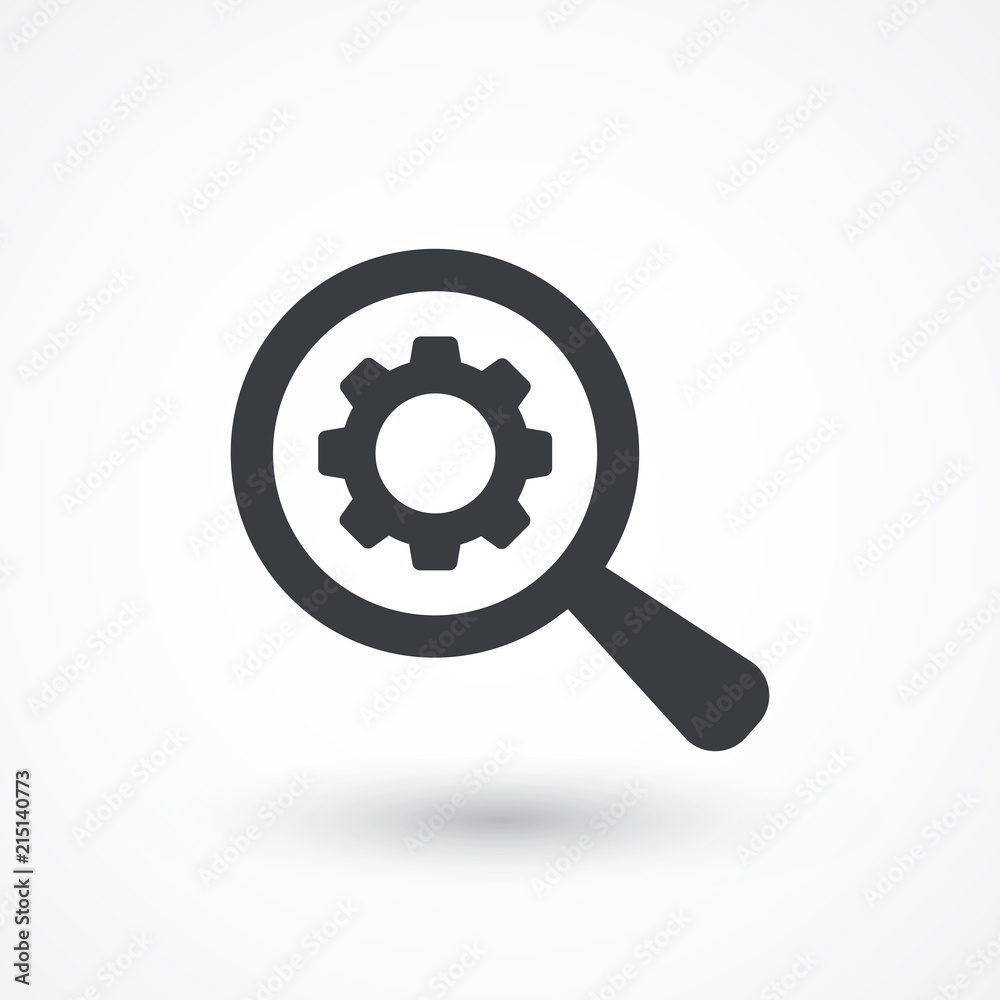 Business Analysis symbol with magnifying glass icon and gear. SEO icon Business Analysis symbol with magnifying glass icon and gear. SEO icon