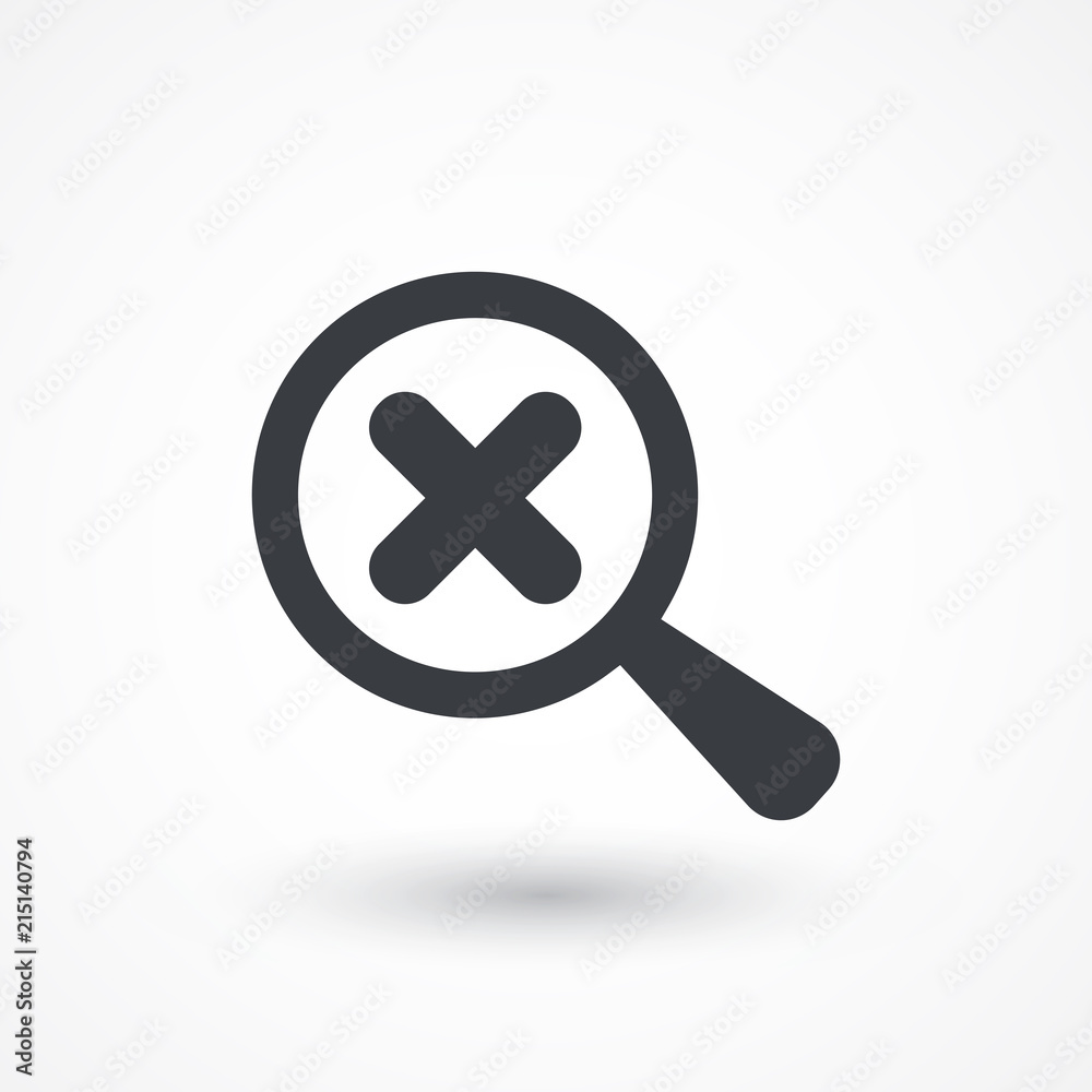 Cross icon on magnifying glass. illustration