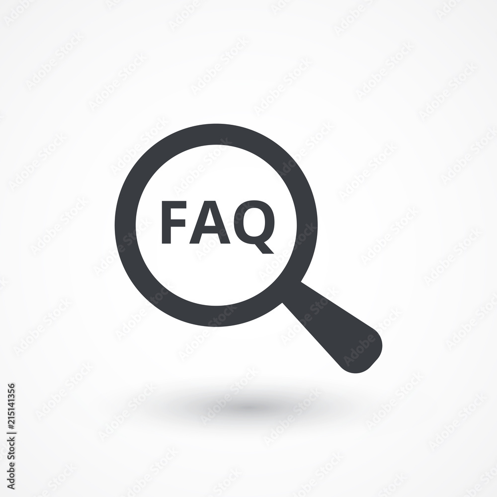 FAQ. icon for web. Magnifying glass with text faq FAQ. icon for web. Magnifying glass with text faq