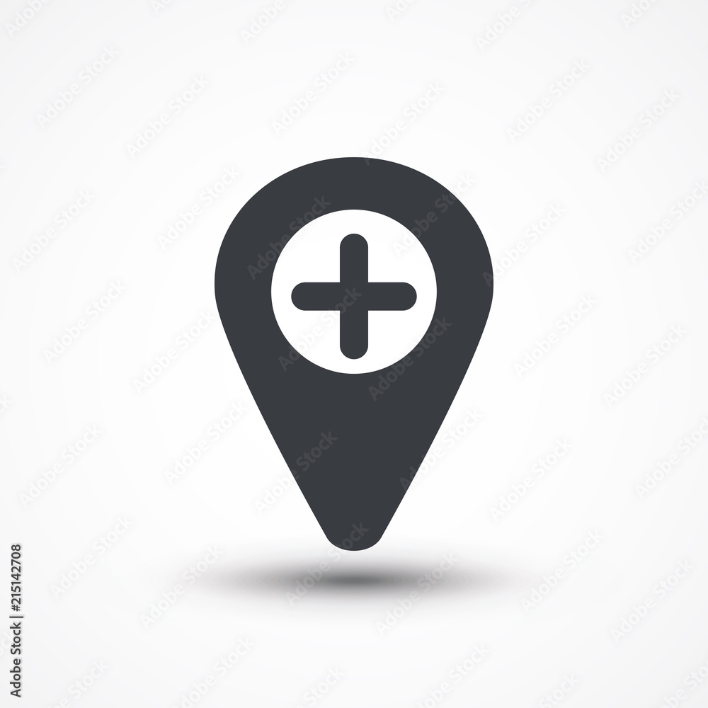 Map pointer with plus icon. Flat design style Map pointer with plus icon. Flat design style