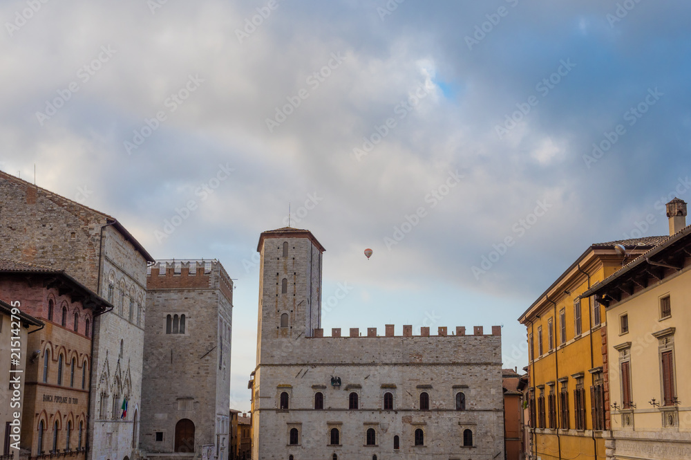Todi (Umbria, Italy) - The suggestive medieval town of Umbria region, in a summer sunday morning, during the hot air balloons contest 