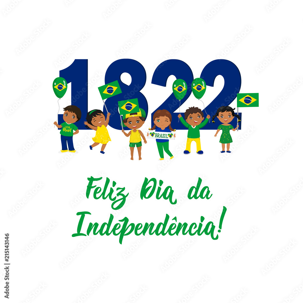 Fototapeta premium Brazil Independence Day greeting card. text in portuguese: Happy Independence Day, 1822. Vector illustration. Design concept banner, card.