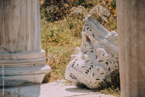 Ancient city in Turkey. Ruins in Side. Remnants of the past.