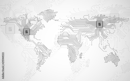 Canvas Print Abstract world map with cpu