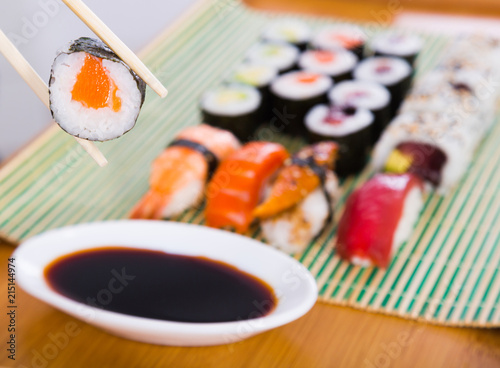 Sushi set in restaurant
