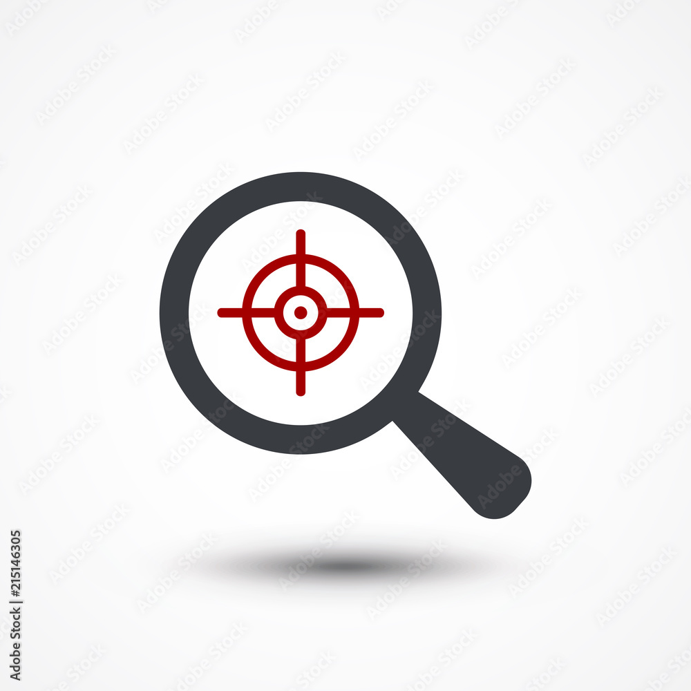 Magnifying glass with aim icon on white background Magnifying glass with aim icon on white background