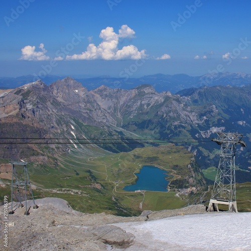 View from mount Titlis towards Engelberg. Lake Trubsee.