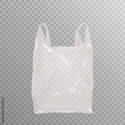 Vector realistic plastic bag on transparent bakground. Empty white shopping bag
