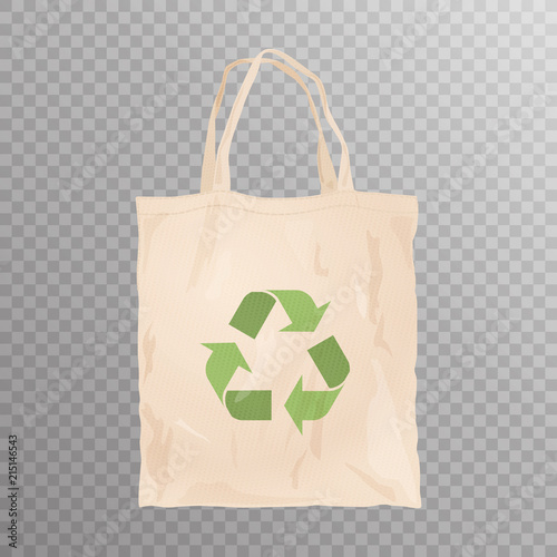Reusable cloth bag with recycle emblem on transparent background. Shopping bag. Zero waste tips. Eco lifestile