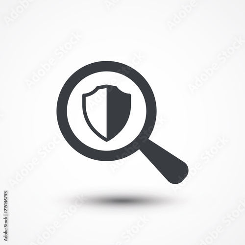 Magnifying glass with shield icon on white background