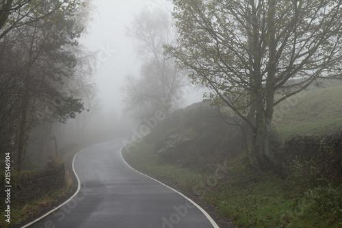 foggy road in the Peak District, UK