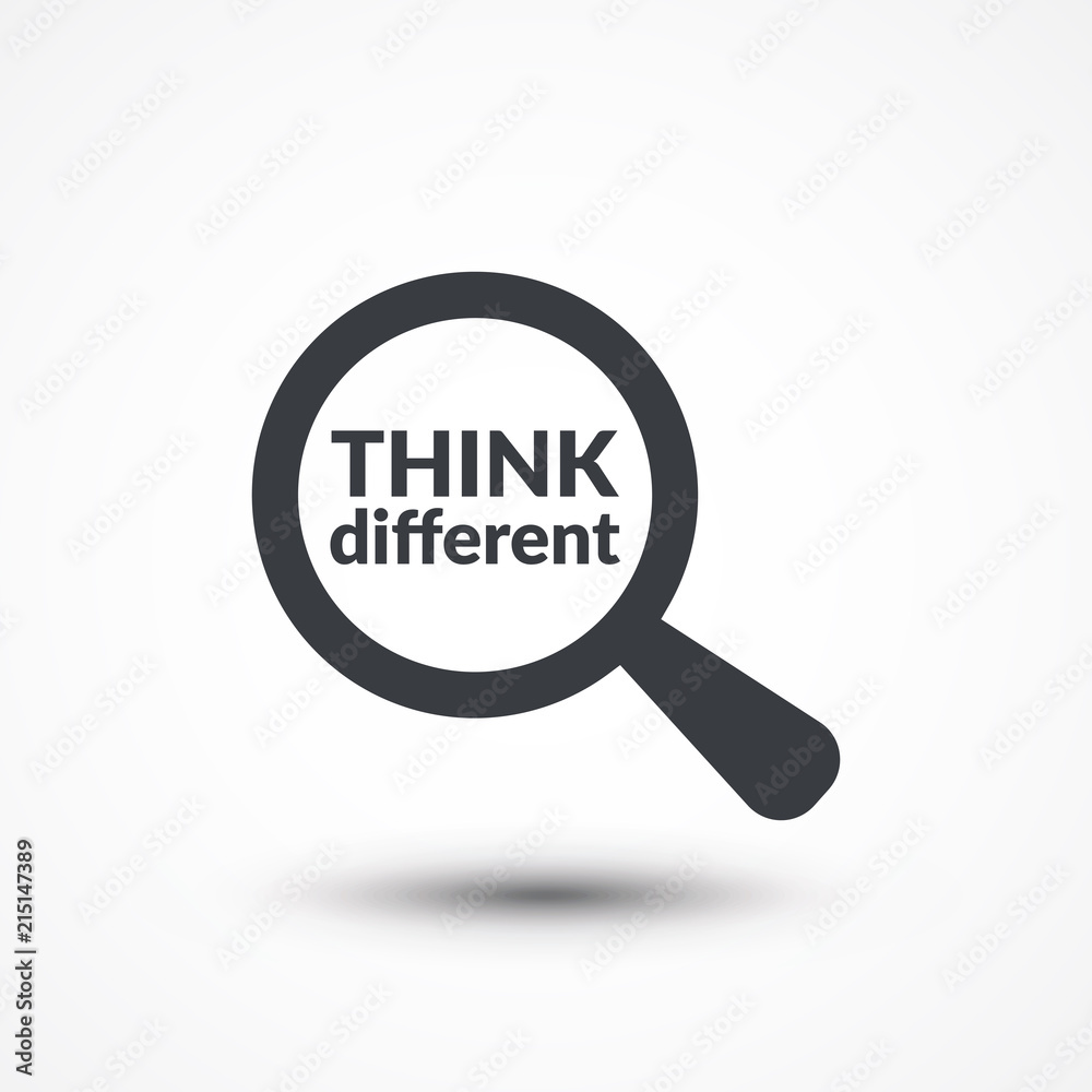 Magnifying glass with words think different on white background Magnifying glass with words think different on white background