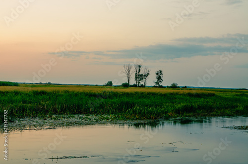 Biebrza Natural Park - Biebrza river in Goniadz village at early morning.  photo