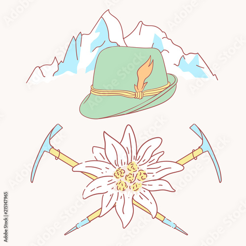 edelweiss tyrolean hat alpenstock flower symbol alpinism alps germany logo photo