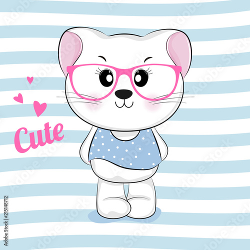 Cute cartoon kitty in pink spectacled.