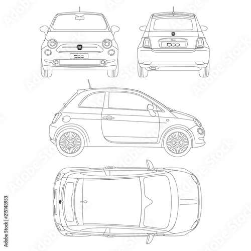 Fiat 500 car blueptint vector technical drawing photo