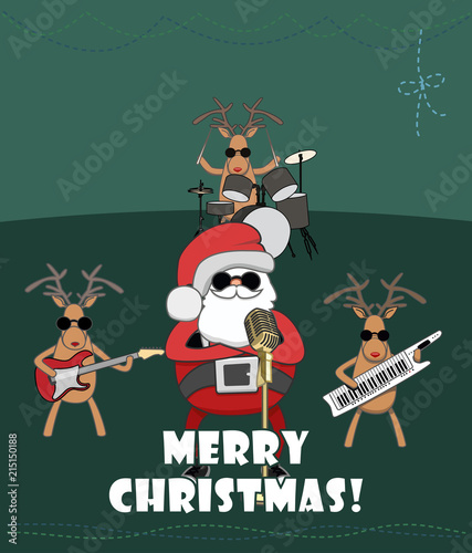 Christmas Quartet. Santa and Christmas reindeer congratulate on the holiday