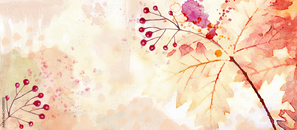 Autumn watercolor background. Design element - obrazy, fototapety, plakaty 