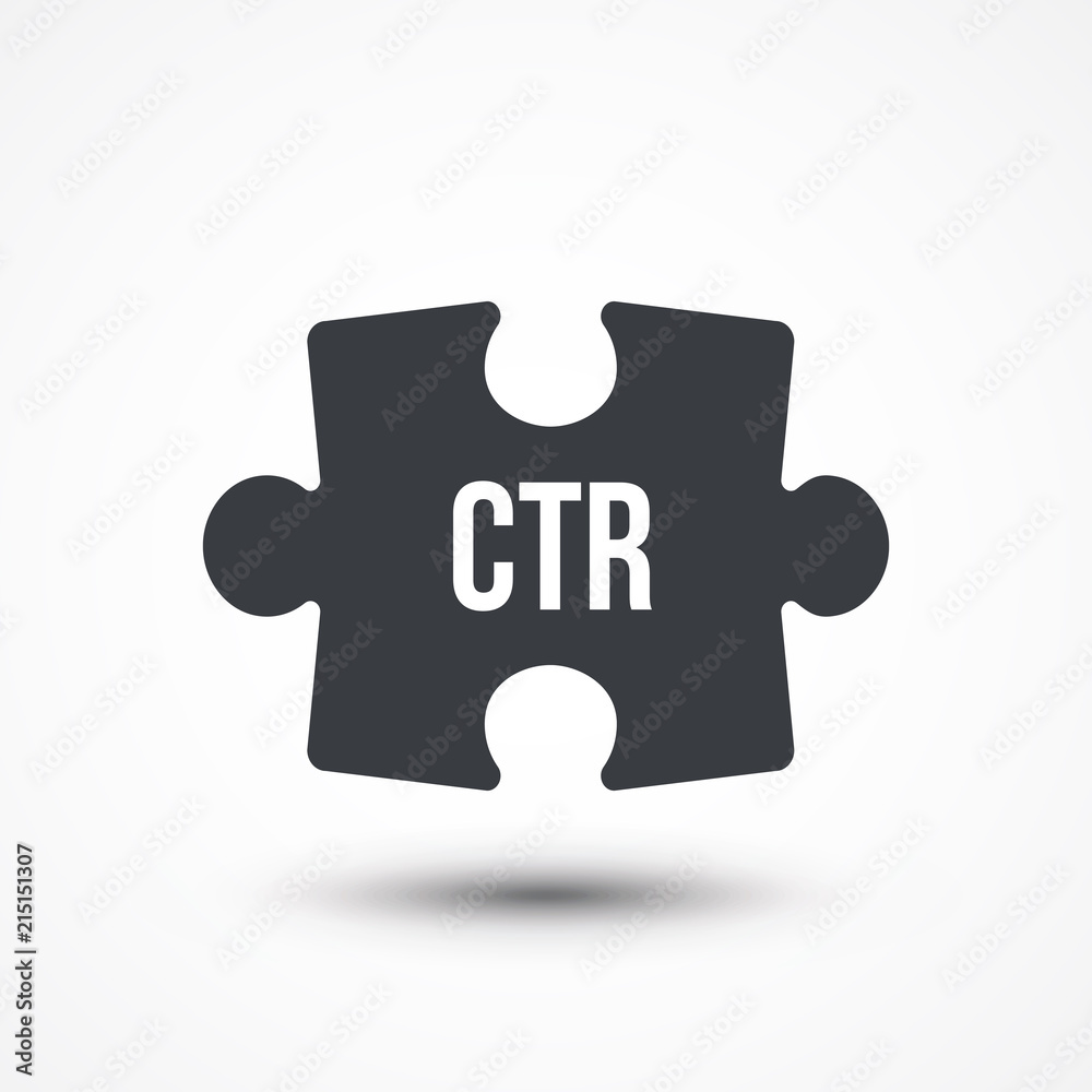 Puzzle piece. Concept image of acronym CTR as Click Through Rate. Flat icon Puzzle piece. Concept image of acronym CTR as Click Through Rate. Flat icon