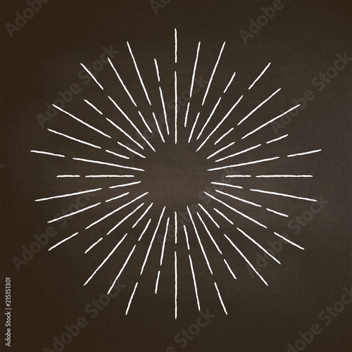 Vintage chalk textured rays on blackboard. Linear sunburst design element in retro style.
