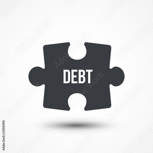 Puzzle piece. Concept image with DEBT word. Flat icon