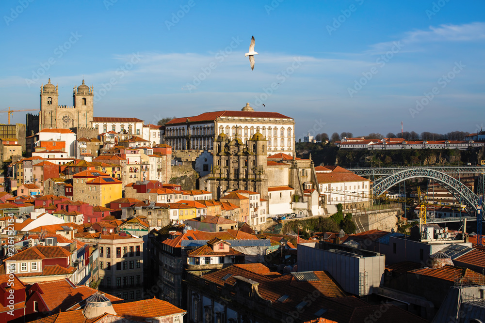 Top view old downtown of Porto, Portugal.