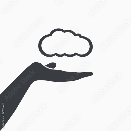 Cloud computing concept, cloud over hand icon