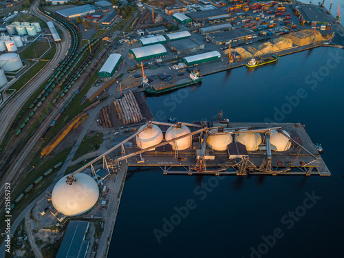 Gas storage terminal in the sea port. Baltic sea, Daugava river. photo