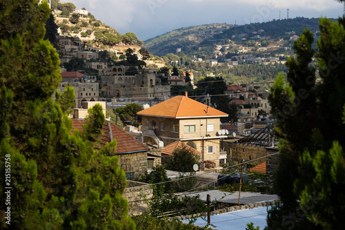 View over Deir el Qamar - houses along the mountain, Lebanon photo