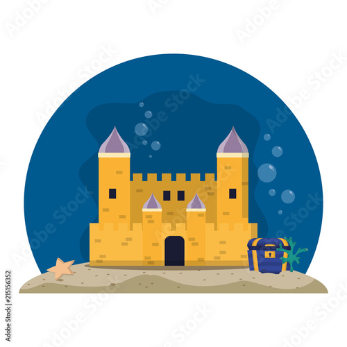 medieval castle with coffer under water