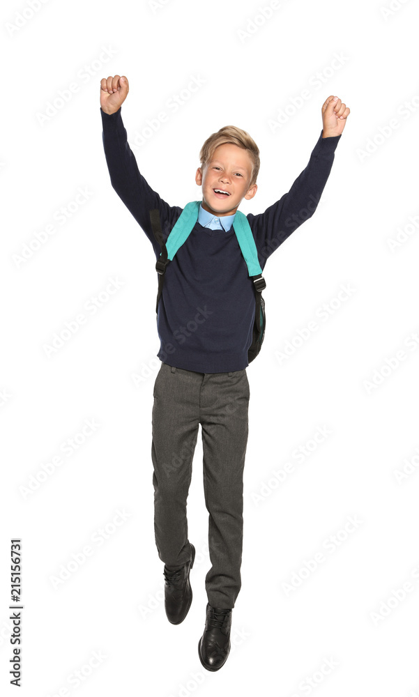 Little boy in stylish school uniform on white background Little boy in stylish school uniform on white background