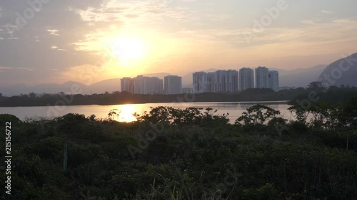 A beautiful lake with sunset in Rio de Janeiro. photo