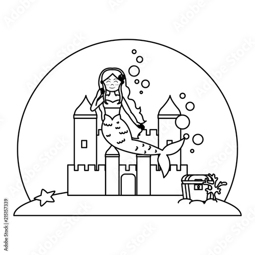 line siren woman under water with castle