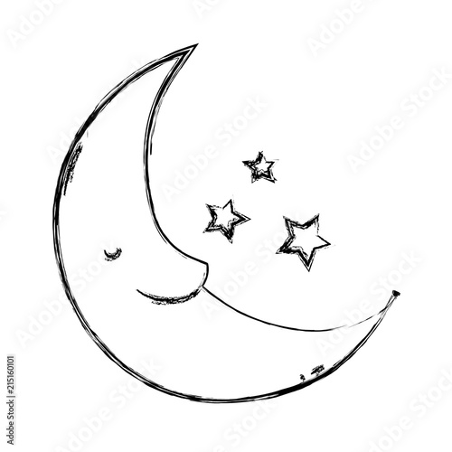 grunge kawaii happy moon with stars in the sky