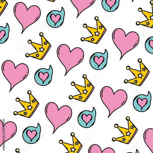 color heart and chat bubble with crown background