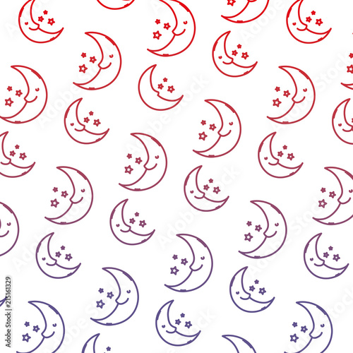 degraded line kawaii happy moon and stars background