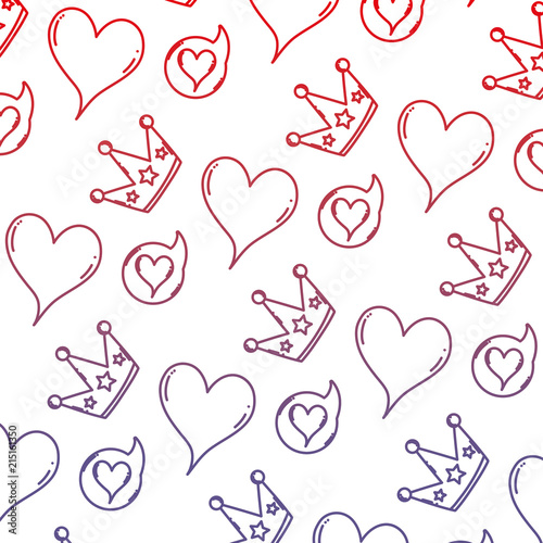degraded line heart and chat bubble with crown background